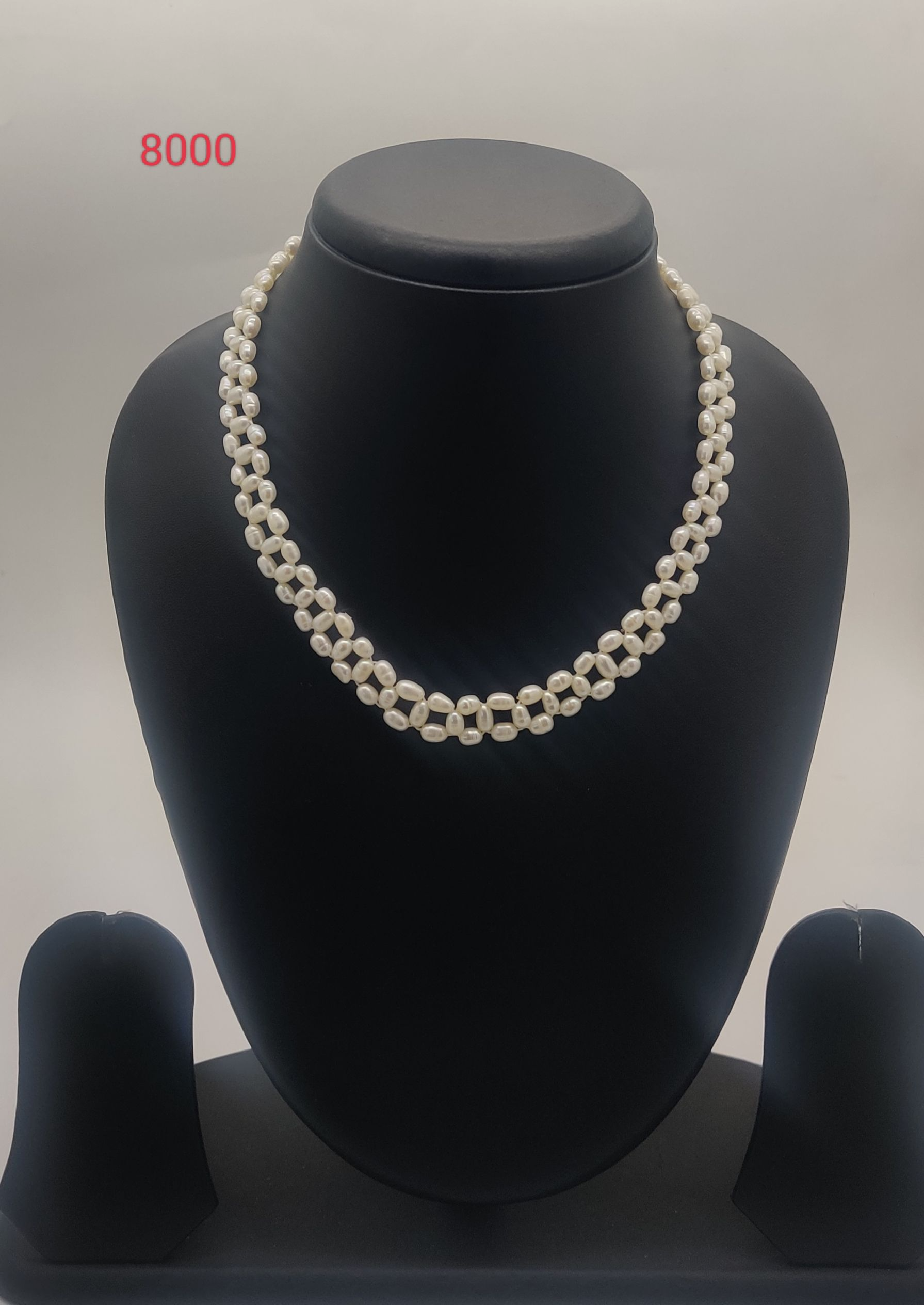 Lace Pearl Grace freshwater pearl necklace set with oval white pearls in delicate lace-style double strand design