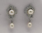 Leaf CZ pearl drop earrings for women