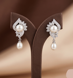 Leaf CZ pearl drop earrings for women
