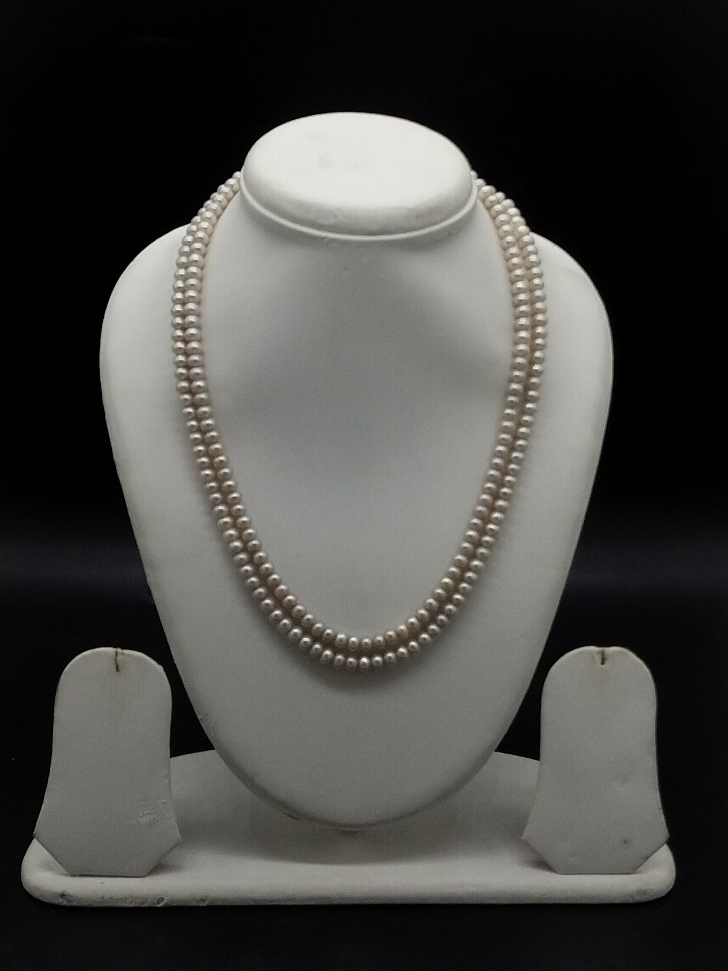Light grey freshwater pearl two line mala necklace for women