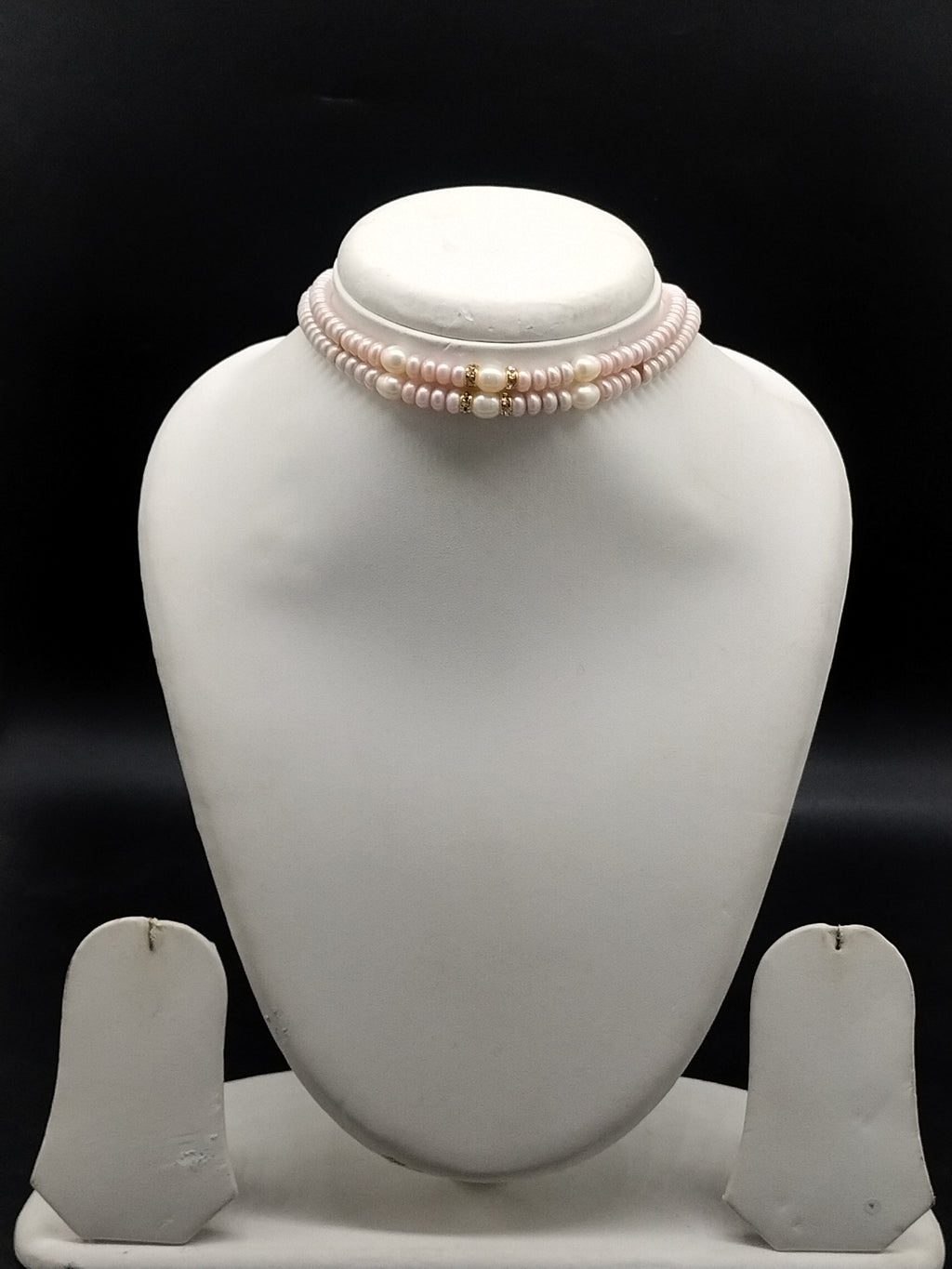 Light pink and white freshwater pearl 2 line choker necklace for women