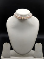 Light pink and white freshwater pearl 2 line choker necklace for women