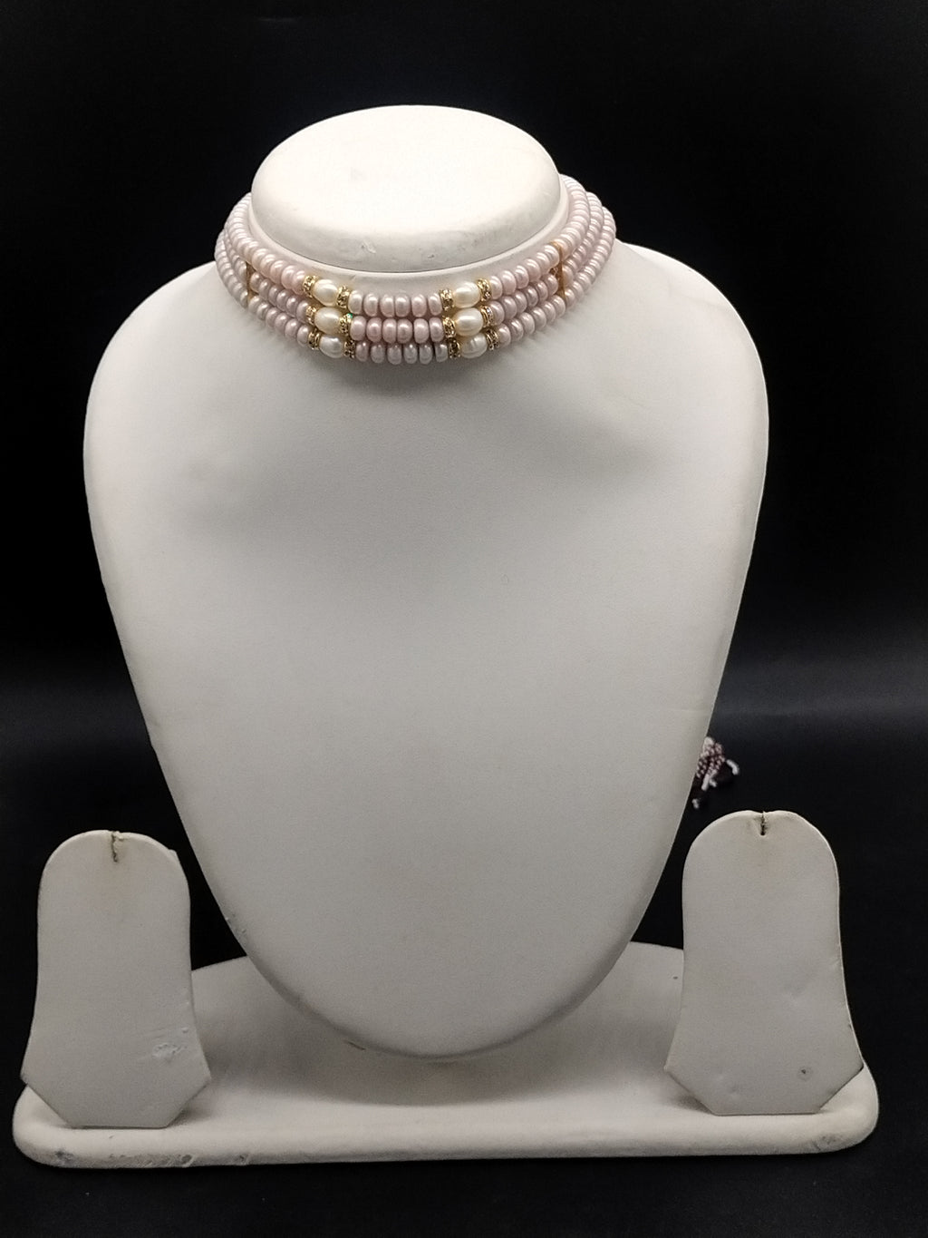 Light pink and white freshwater pearl 3 line choker necklace for women