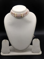 Light pink and white freshwater pearl 3 line choker necklace for women