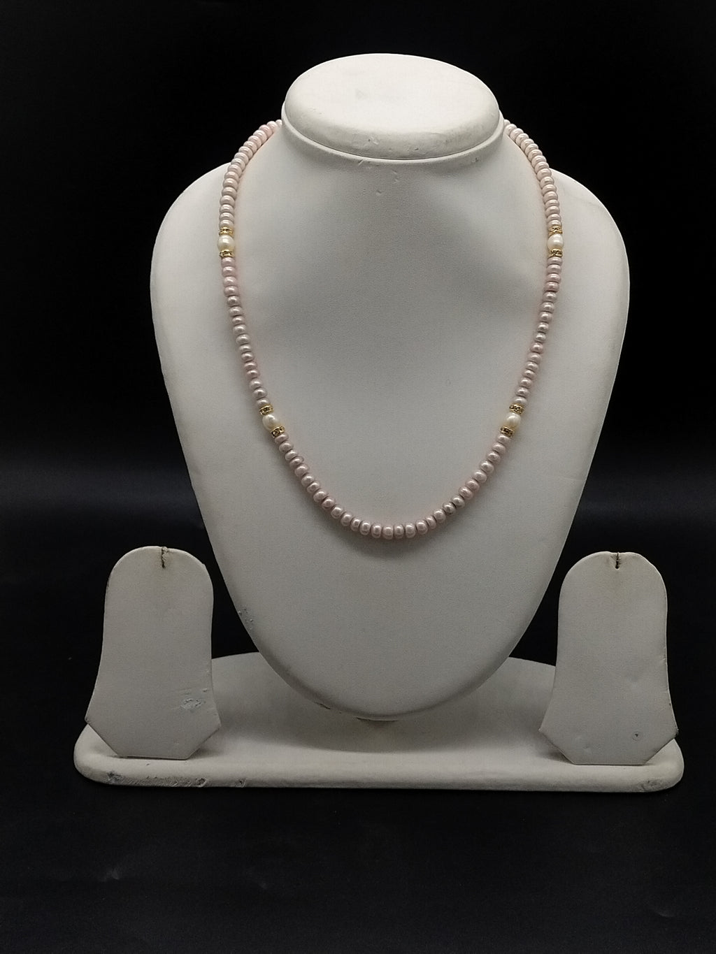 Light pink and white freshwater pearl single line mala necklace for women