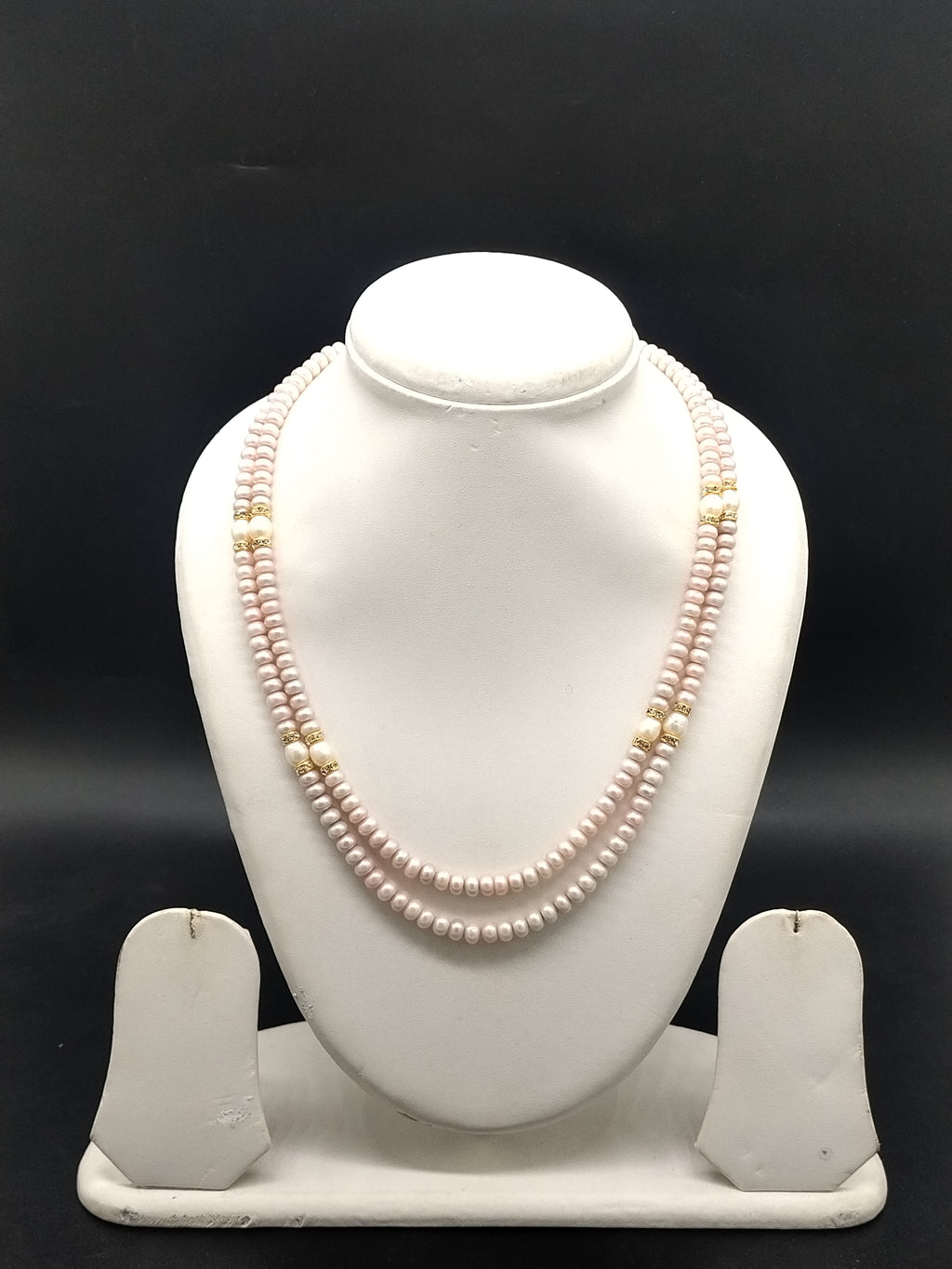 Light pink and white freshwater pearl two line mala necklace for women