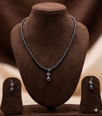 Midnight Black Pearl Drop One Line Freshwater Pearl Necklace & Earrings Set