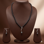Midnight Pearl Drop One Line Freshwater Pearl Necklace & Earrings Set
