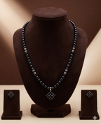 Midnight Square Black Pearl Drop One Line Freshwater Pearl Necklace & Earrings Set