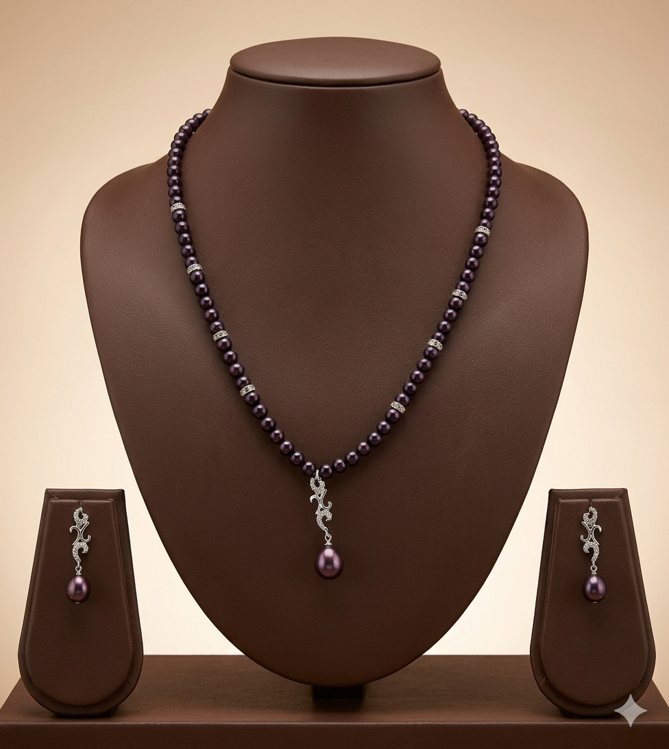 Midnight Teardrop One Line Freshwater Pearl Necklace & Earrings Set