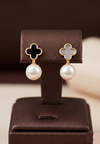 Mixed tone clover pearl drop earrings for women