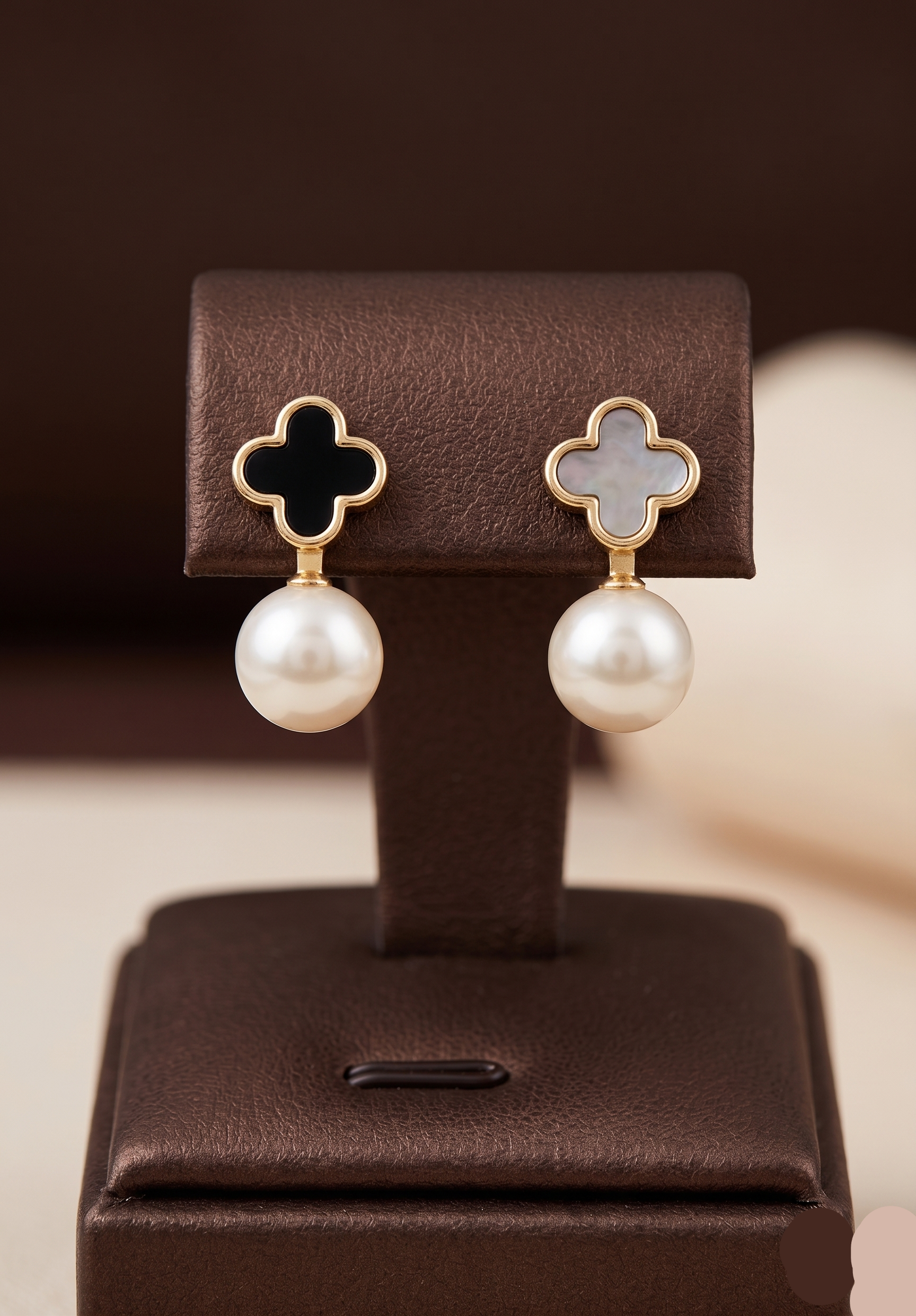 Mixed tone clover pearl drop earrings for women
