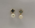 Mixed tone clover pearl drop earrings for women