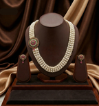 Multi-Layered Freshwater Pearl Broach Set with Red and Green Stone Pendant