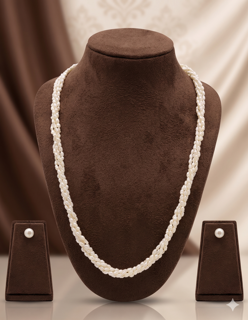 Multi-Strand Rice Freshwater Pearl Necklace & Earrings Set