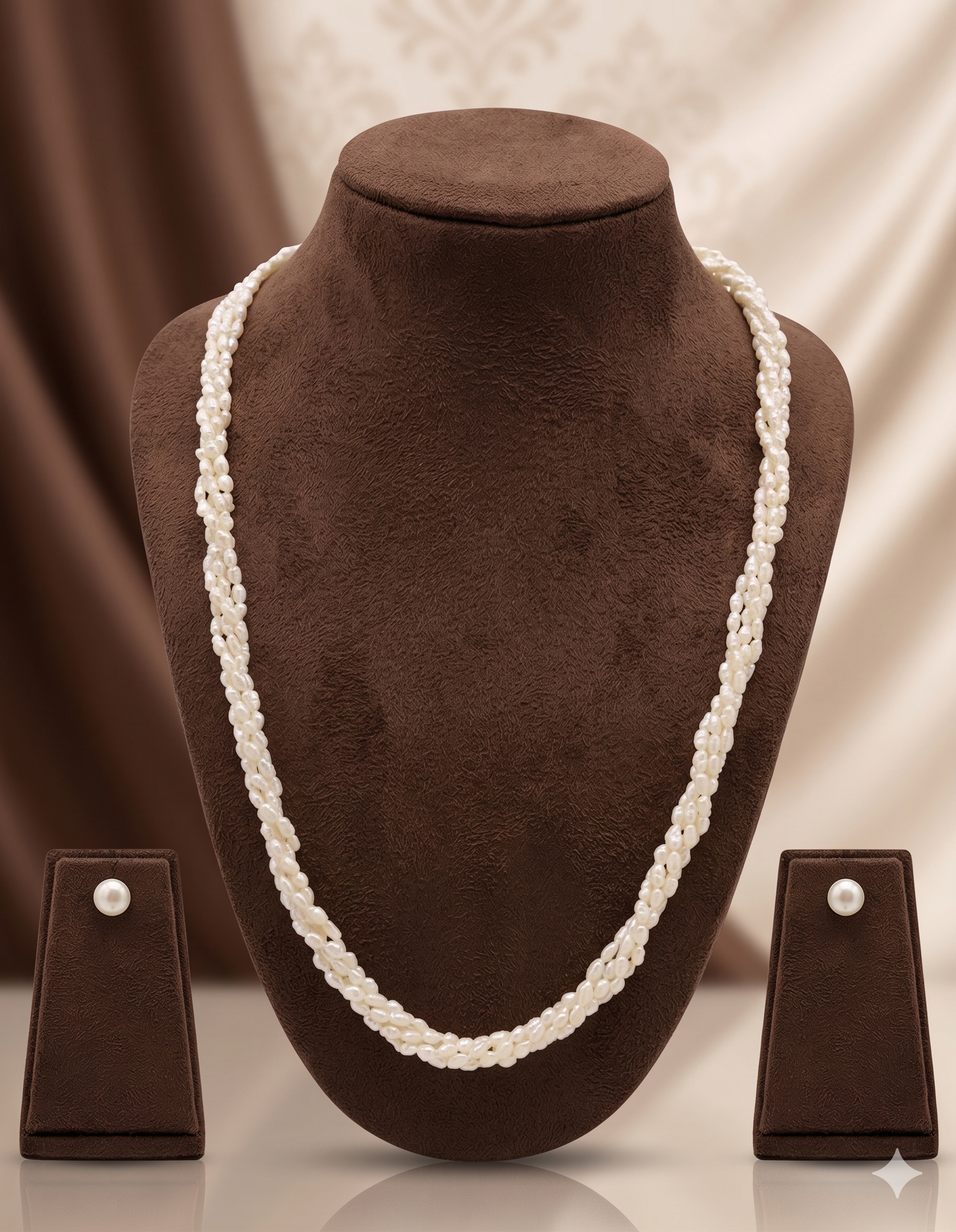 Multi-Strand Rice Freshwater Pearl Necklace & Earrings Set