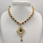 Multicolour CZ necklace set with white, green, and red Cubic Zirconia stones