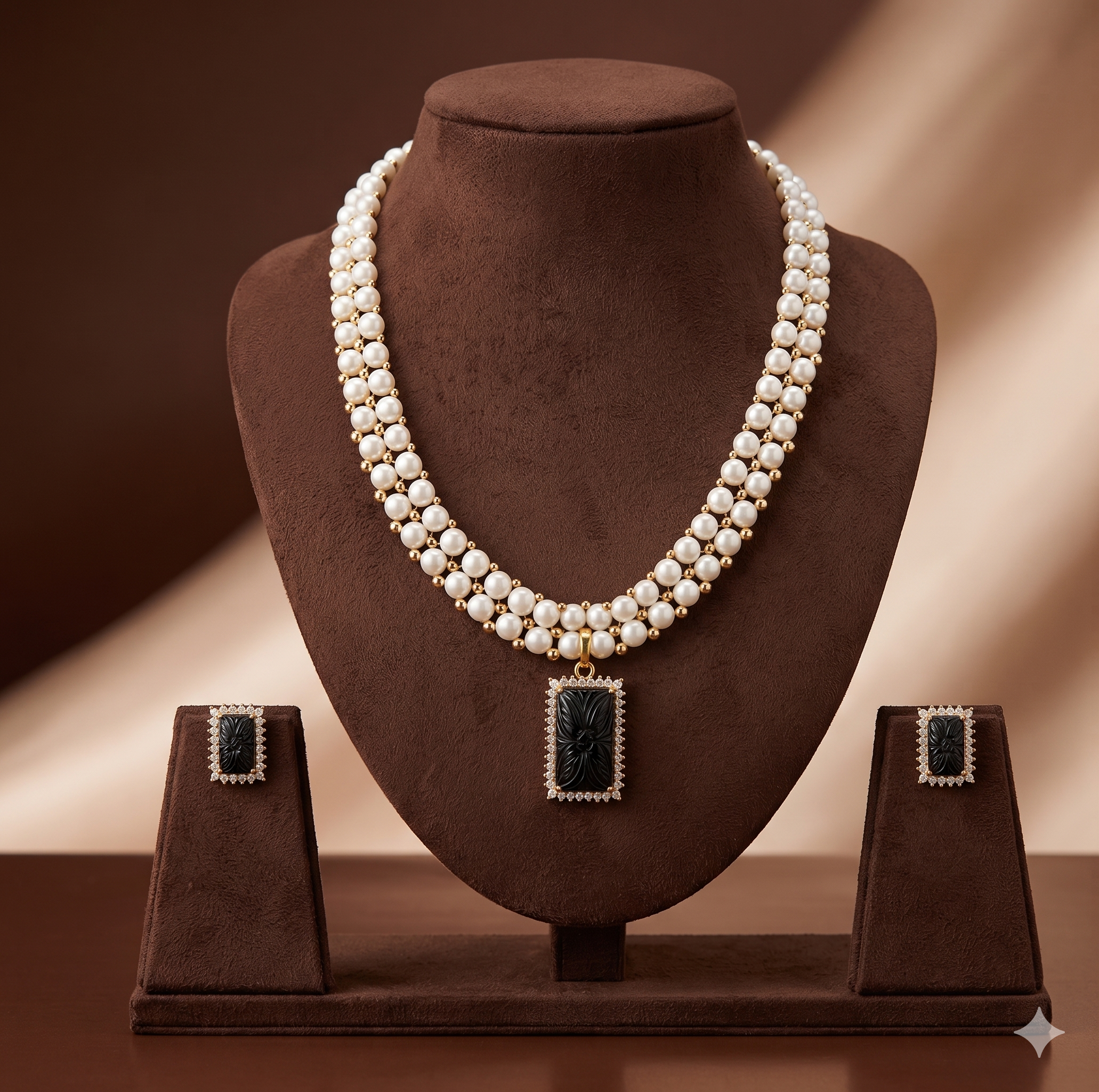 Noir Elegance Freshwater Pearl Necklace Set
