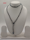 Noir lariat freshwater pearl necklace with dark pearls and clear beads in long design