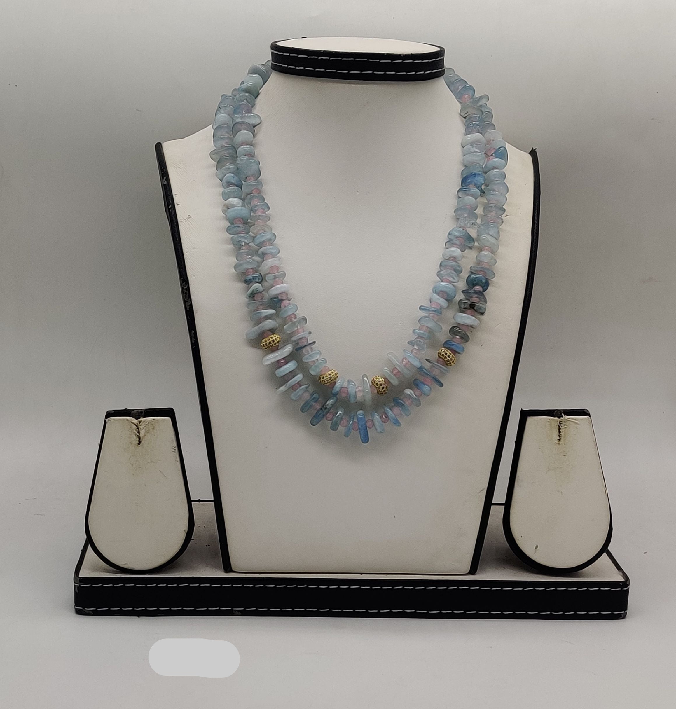 Sky Mist Gemstone Beaded  Fancy Pendent Set