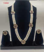 Two-Line Button Freshwater Pearl Long Pendant Set