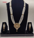 Celestial Charm three-line flat white pearl pendent set with clear stone pendant and matching earrings