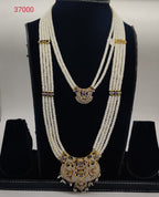 Gem Majesty dual-layer pearl pendent necklace set with multicolour gemstone gold pendants and matching earrings