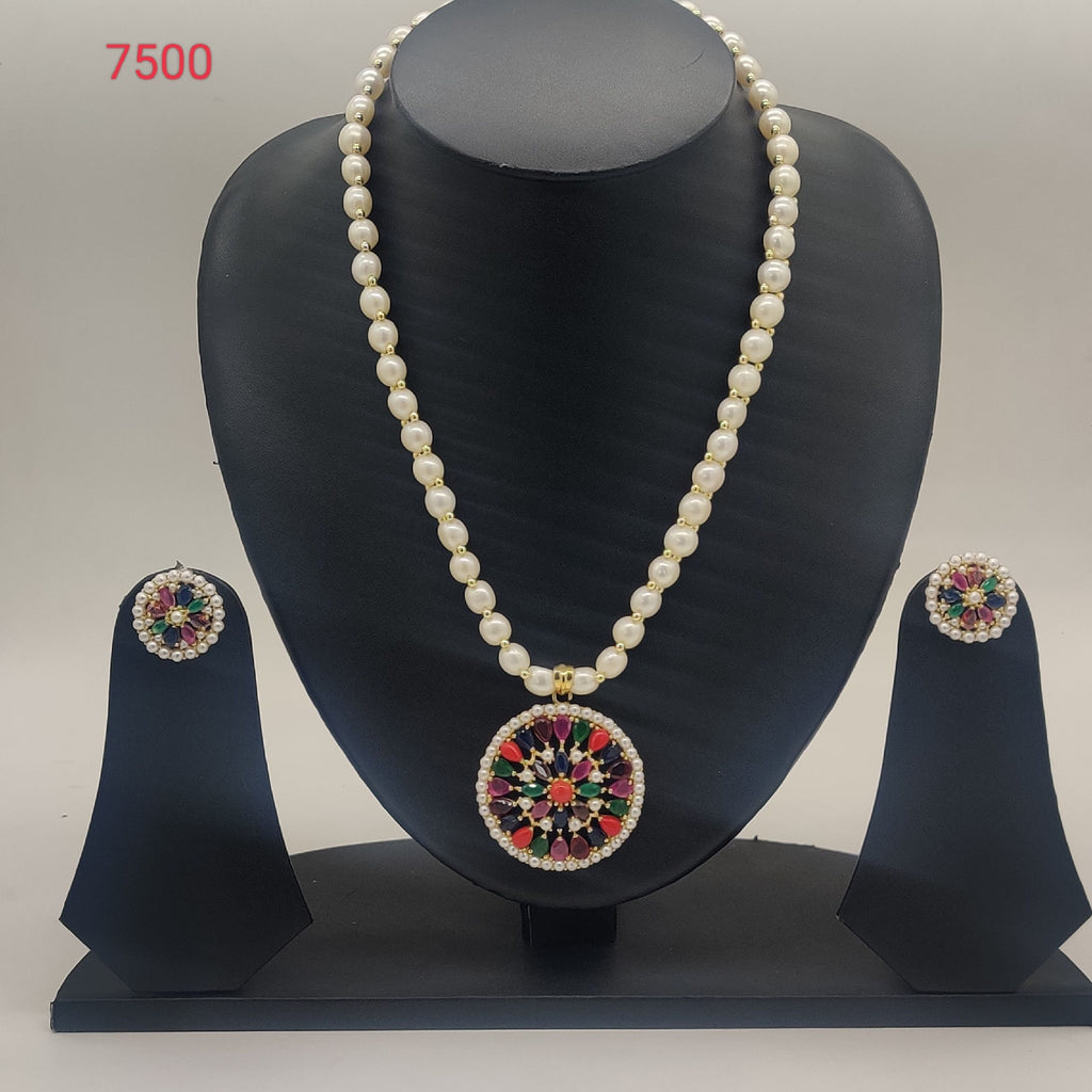Multicolour gemstone freshwater pearl necklace and earrings set for women