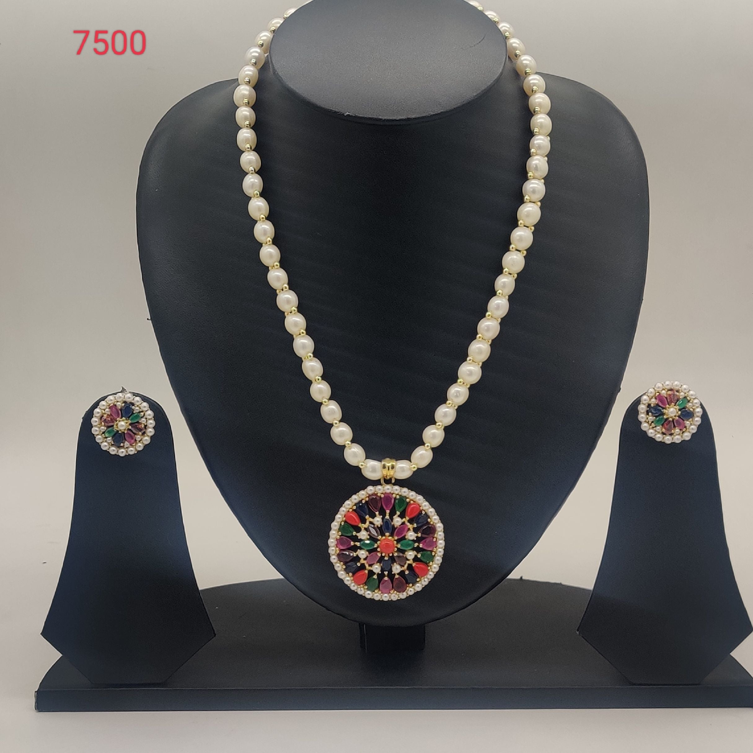 Multicolour gemstone freshwater pearl necklace and earrings set for women