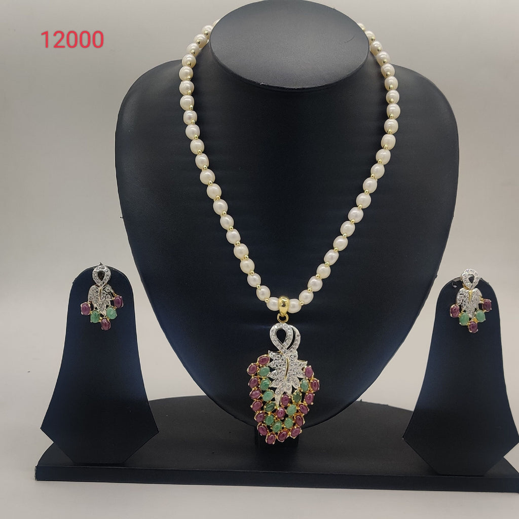pearl necklace with pendant and matching earrings set