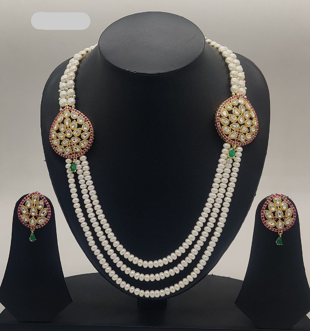 Multi-Strand Freshwater Pearl Fancy Pendant Set with Dual Teardrop Pendants and Matching Earrings