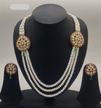 Multi-Strand Freshwater Pearl Fancy Pendant Set with Dual Teardrop Pendants and Matching Earrings