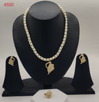 Leaf Sparkle freshwater pearls pendant set with gold-toned leaf pendant and matching stud earrings for women