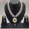 Floral majesty freshwater pearl necklace set with ornate floral pendant and multicolour stones