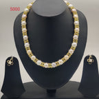 Golden Harmony freshwater pearls pendant set with gold-toned beads and floral earrings for women