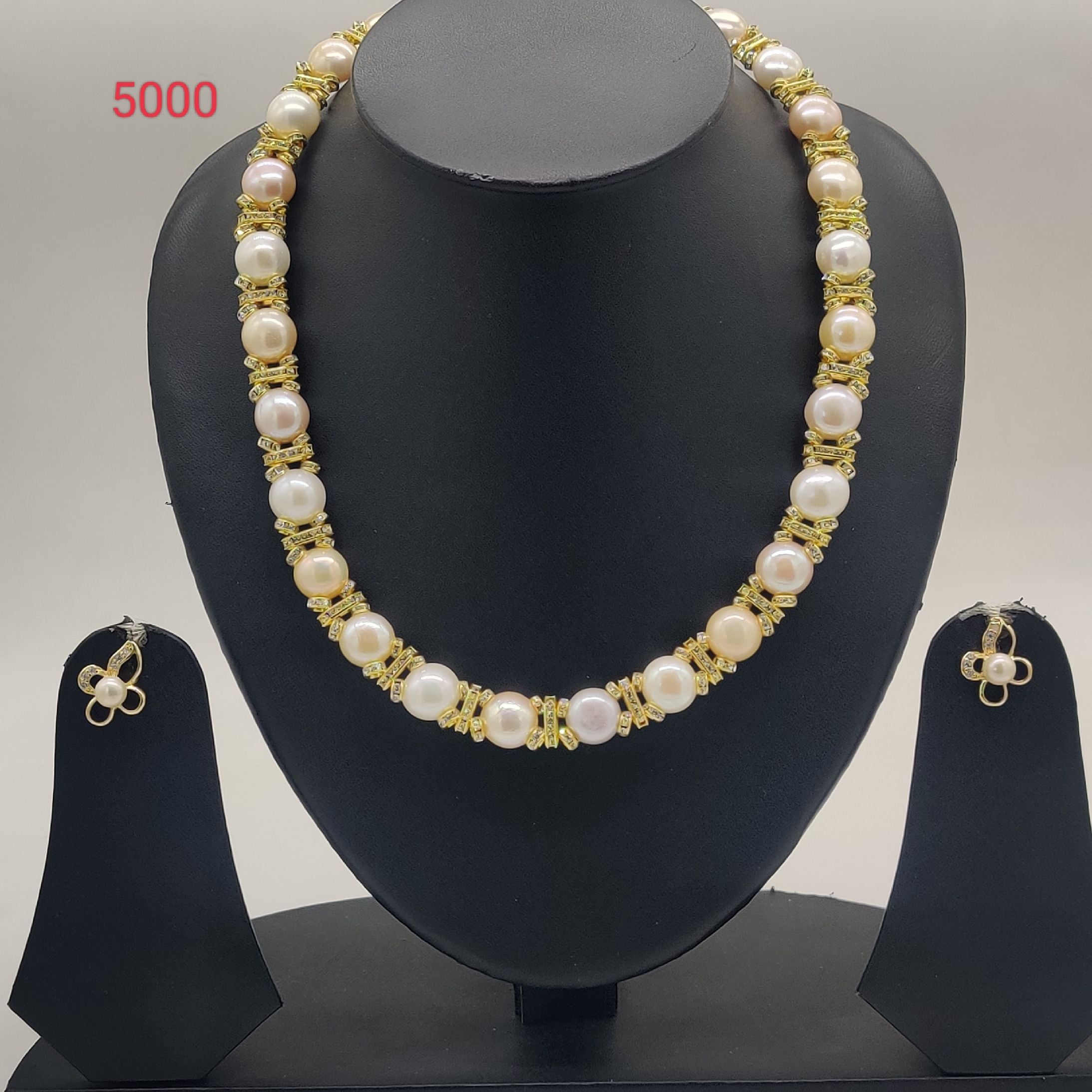 Golden Harmony freshwater pearls pendant set with gold-toned beads and floral earrings for women