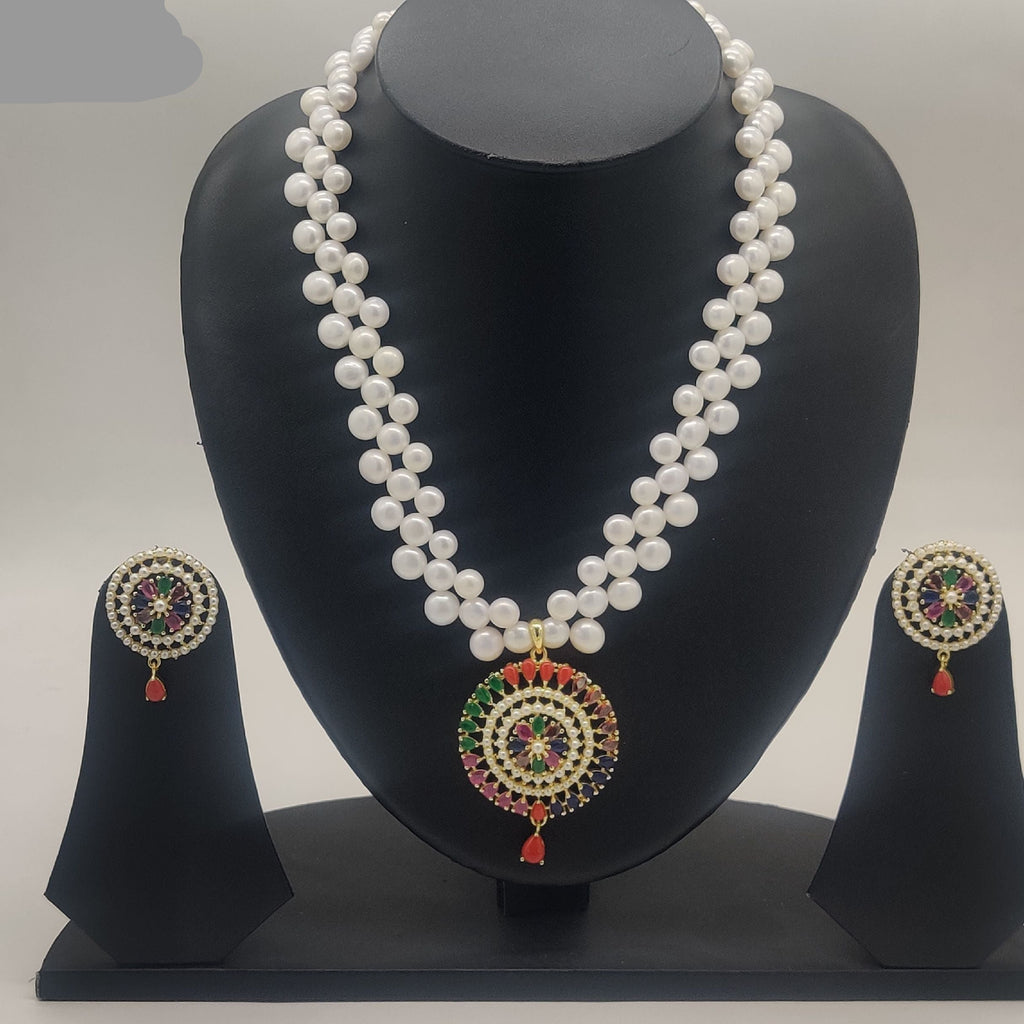 Amethyst bloom freshwater pearl multi-strand pendant set with purple floral design and matching dangling earrings