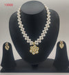Black and white geometric freshwater pearl double-strand pendant set with square pendant and matching earrings