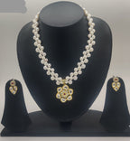 Black and white geometric freshwater pearl double-strand pendant set with square pendant and matching earrings
