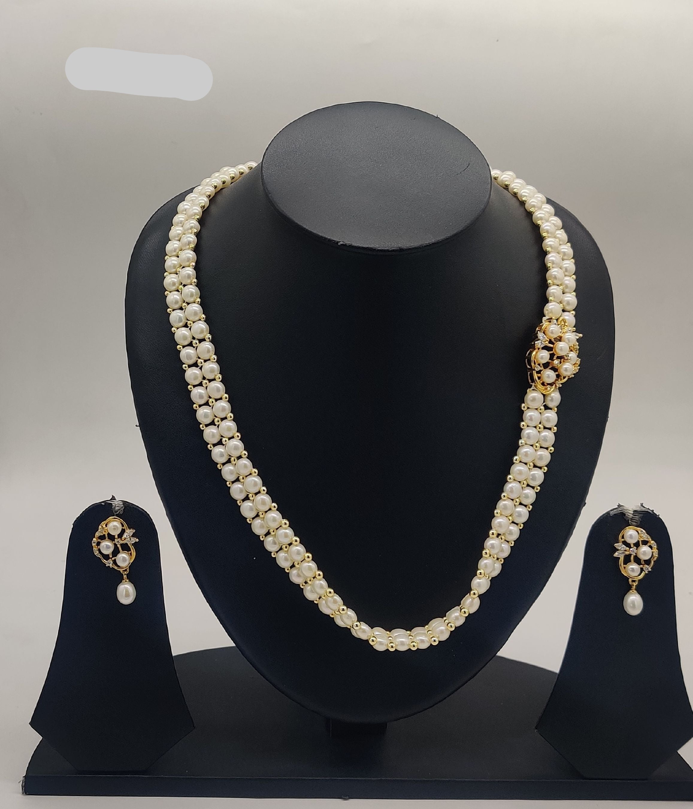 Two-Strand Freshwater Pearl Necklace with Gold-Toned Drop Earrings Set