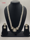 Royal Polki Layers long freshwater pearl necklace set with multi polki pendants and matching earrings