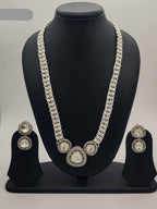Royal Polki Layers long freshwater pearl necklace set with multi polki pendants and matching earrings