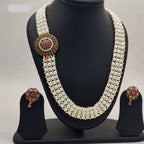 Multi-Layered Freshwater Pearl Broach Set with Colorful Circular Pendant & Matching Earrings