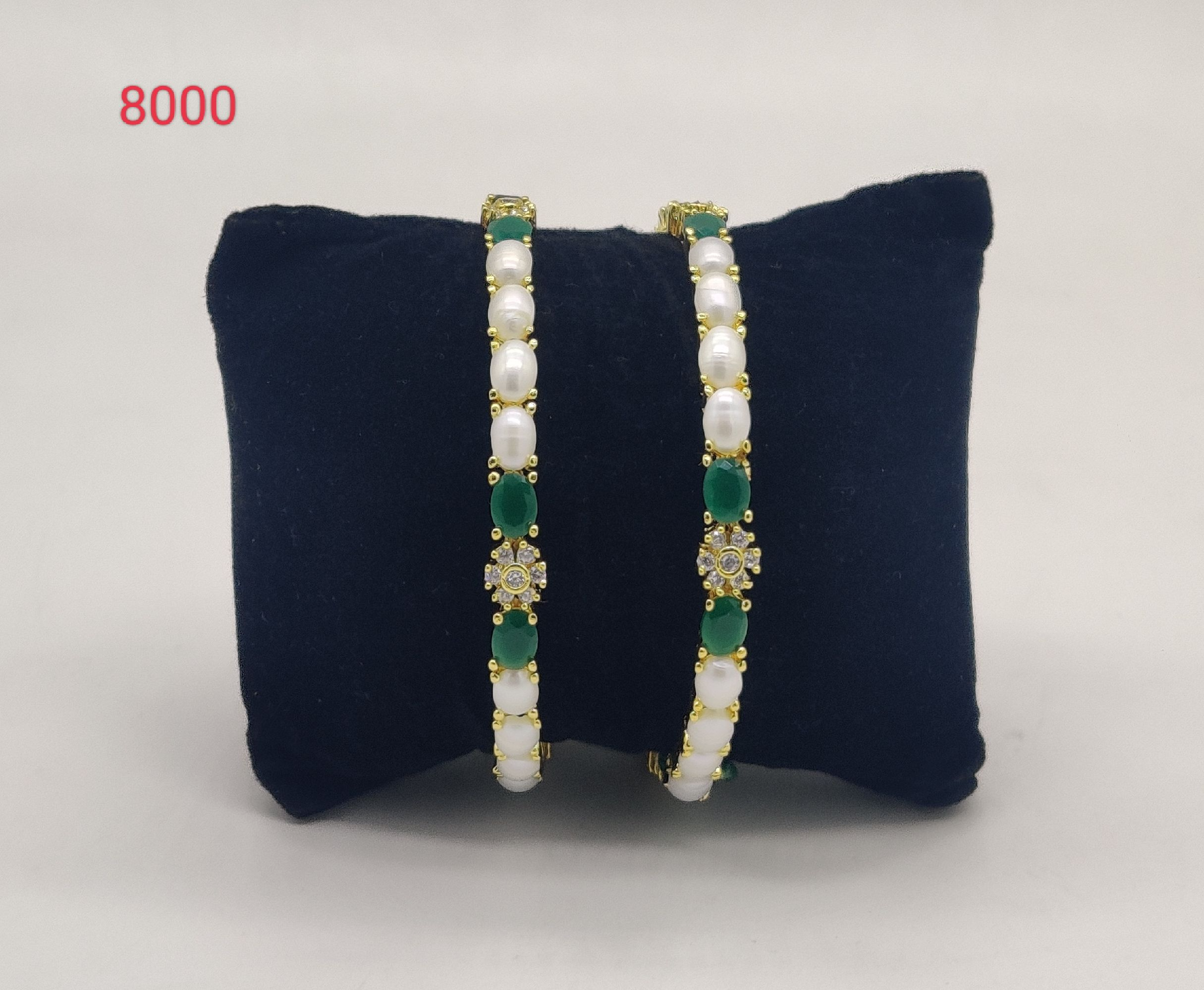 Emerald Pearl Blossom Bangles