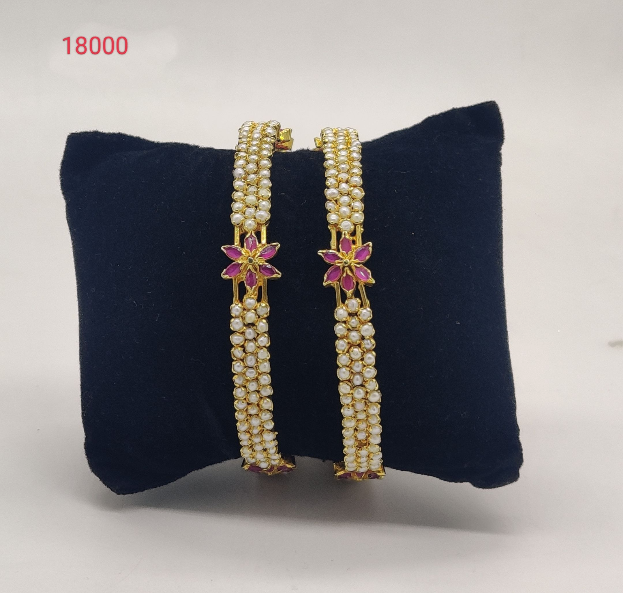 Twin Pearl Ruby Bloom Bangles