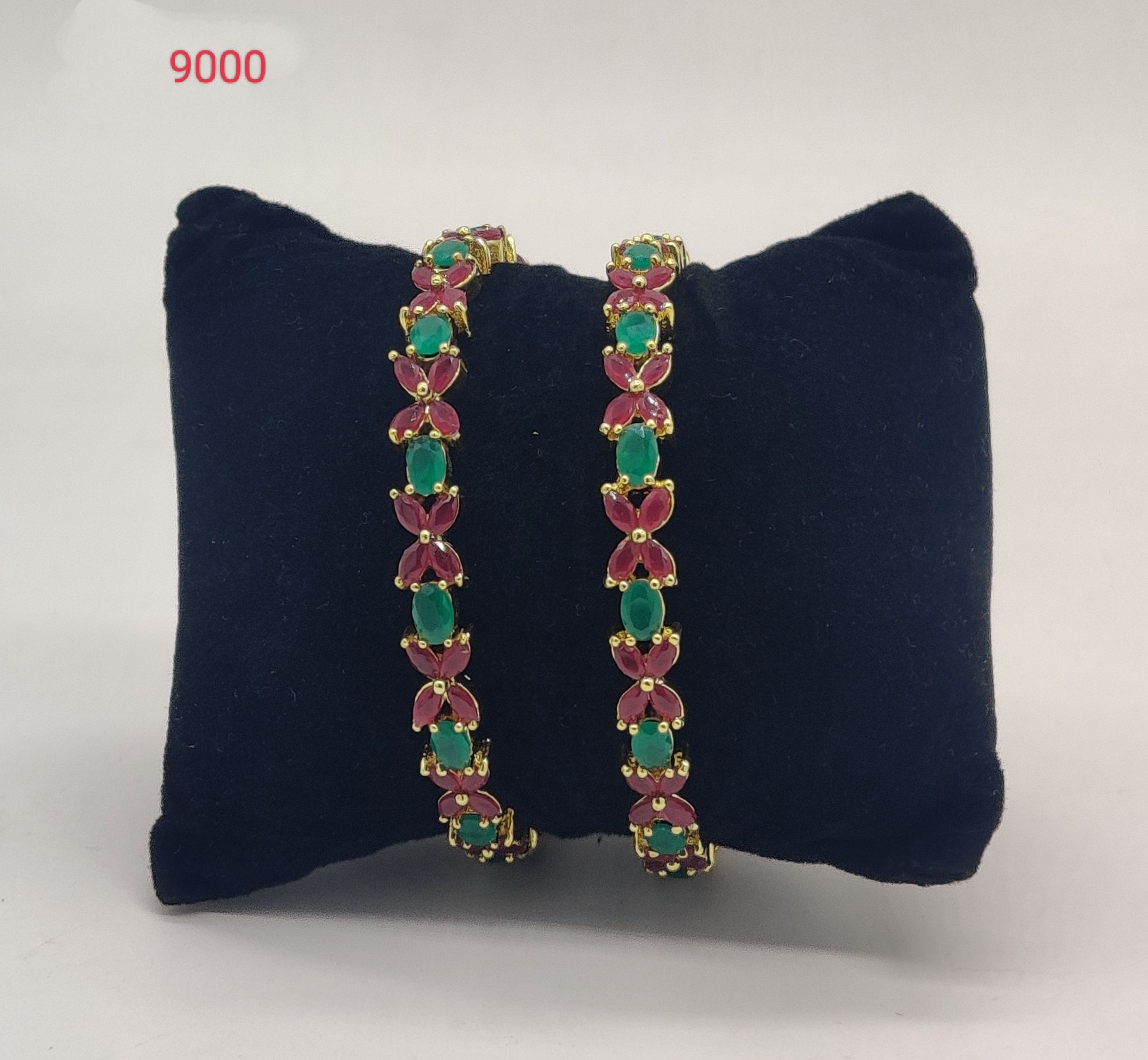 Ruby-Emerald Leaf Harmony Bangles