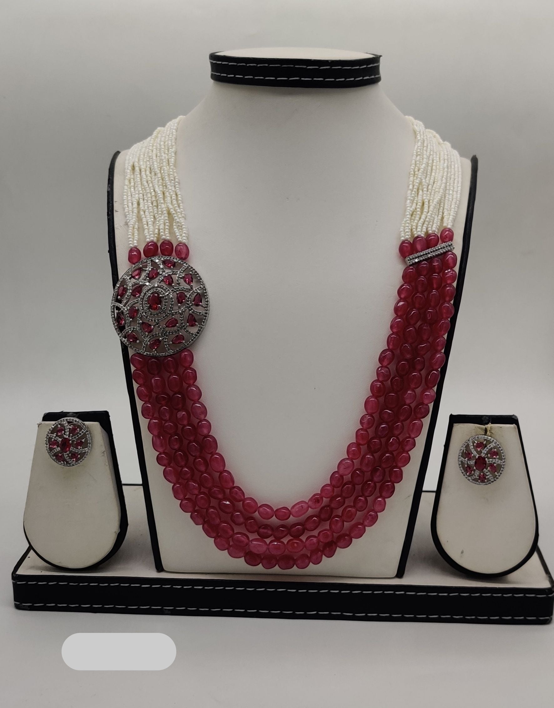 Ruby Royale Silver Fancy Pendent Set