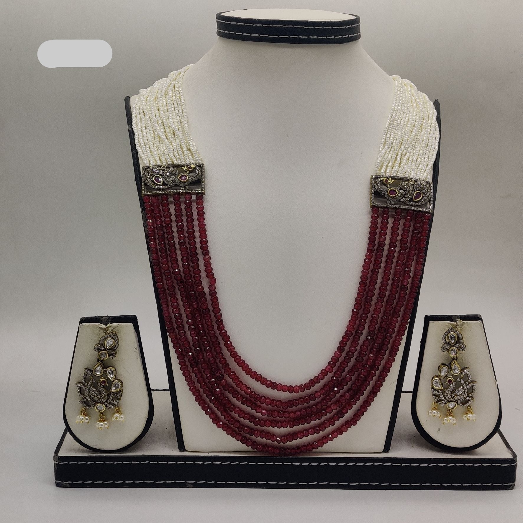 Royal Garnet & Pearl Cascade Fancy Pendent Set