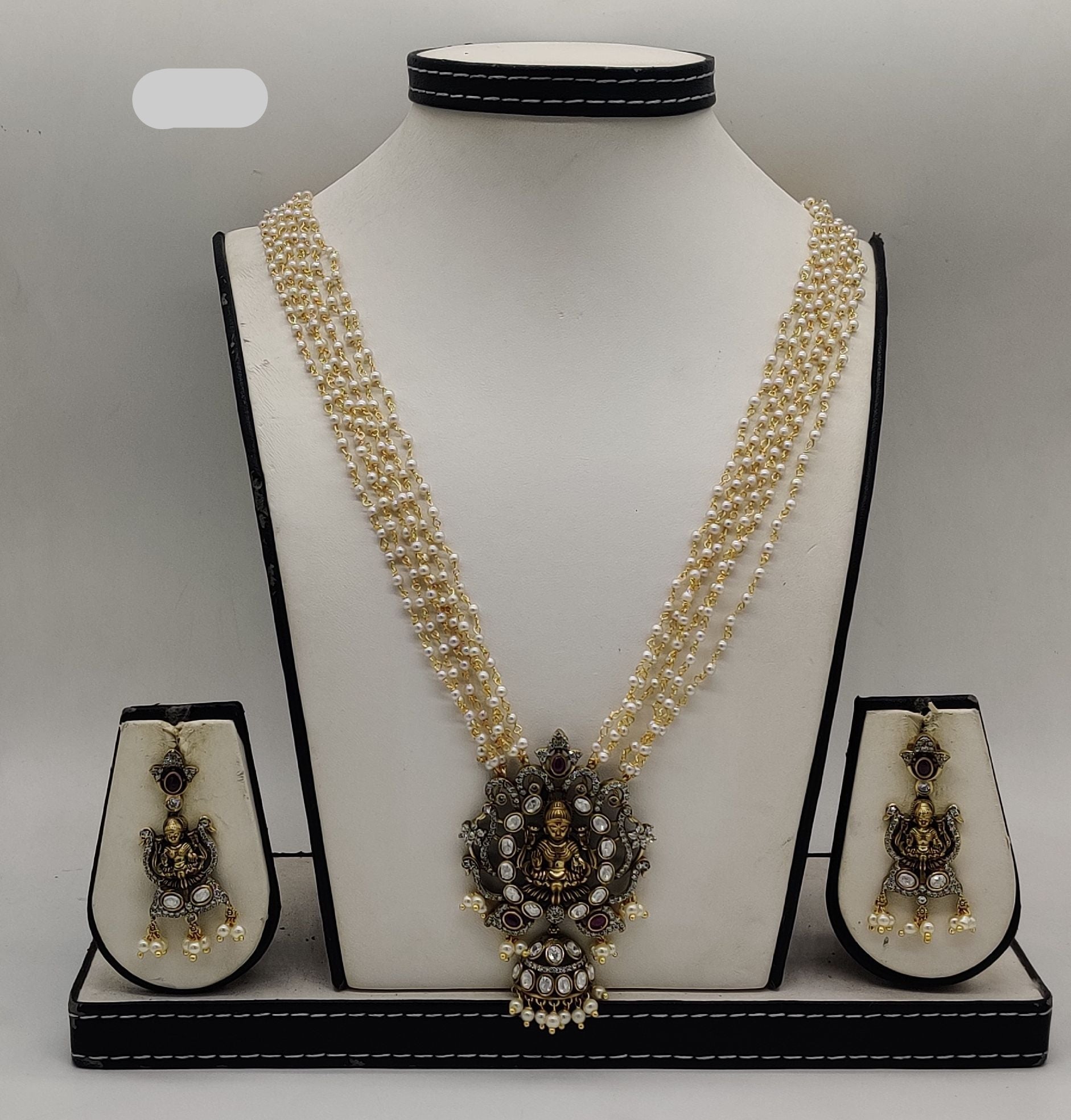 Goddess Lakshmi Multi-Layered Pearl Fancy Pendent Set