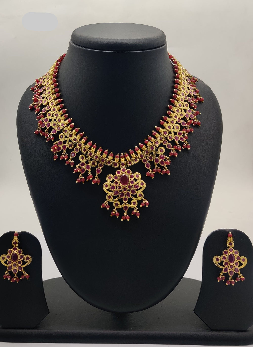 Royal Red Stone Necklace & Earrings Set – Festive Statement Jewellery